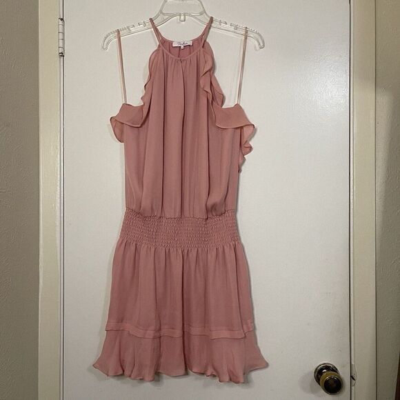 NWOT PARKER Pink halter ruffle hem mini flutter silk dress size US medium - Picture 7 of 8